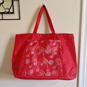 Red Swirl Pattern Market Beach Shopping Tote Bag